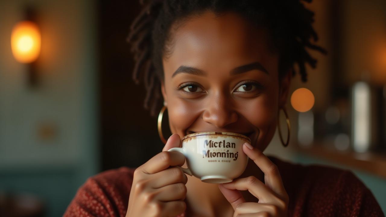 Cliente sonriendo mientras disfruta un café en Mictlan Mornings